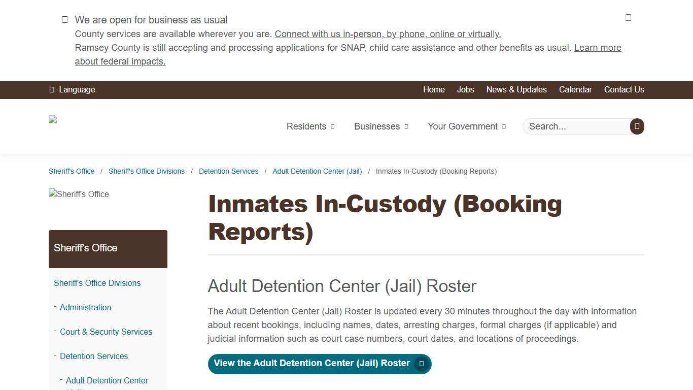 Inmates In-Custody (Booking Reports) Ramsey County, Minnesota