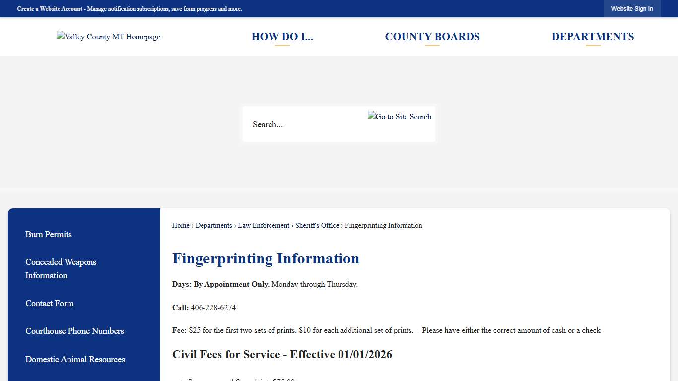 Fingerprinting Information Valley County, MT